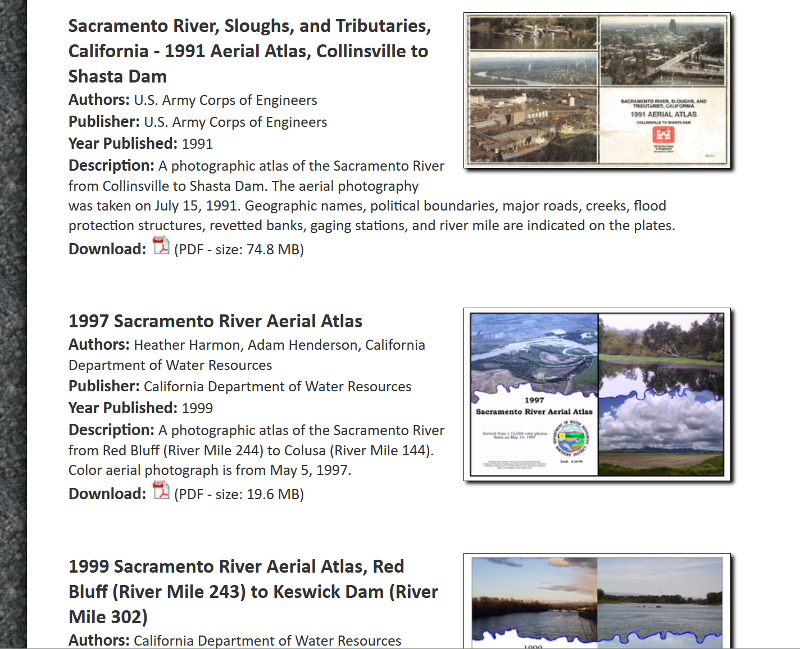 screenshot of the Sacramento River Atlases website