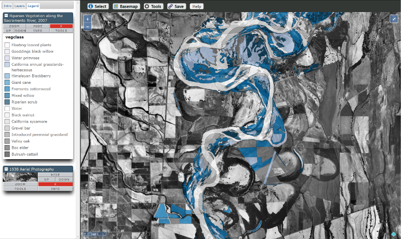 screenshot of the Sacramento River GIS Viewer