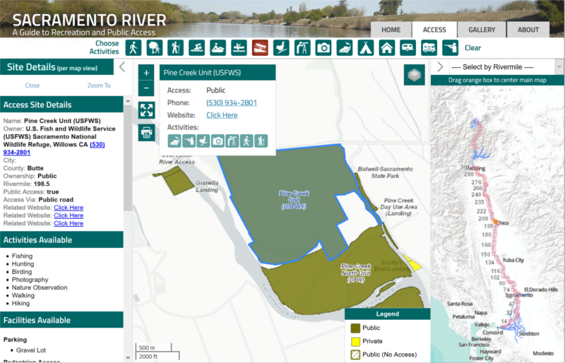 screenshot of the Sacramento River Recreation and Public Access website